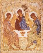 unknow artist Andrei Rublev, The gammaltestamentliga Trinity oil on canvas